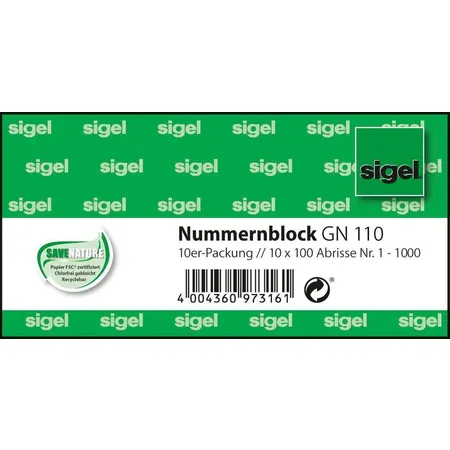 Sigel Nummernblock, 105 x 50mm, 10 x 100 Blatt
