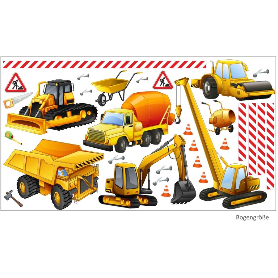 Nikima Wandtattoo 128 Baustelle Bagger LKW Kran gelb