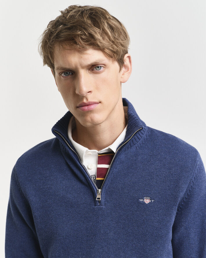 Gant CASUAL COTTON HALF ZIP Dark jeansblue melange