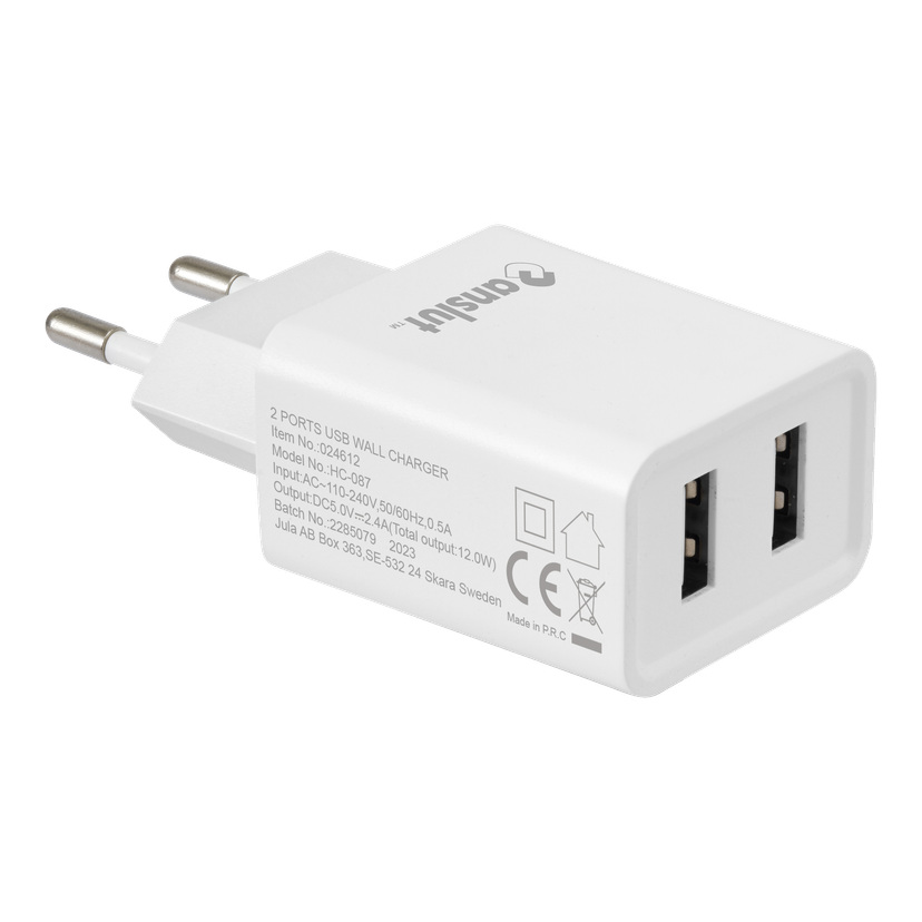 Lader USB A 12 W 5V/2,4A 110/230 V