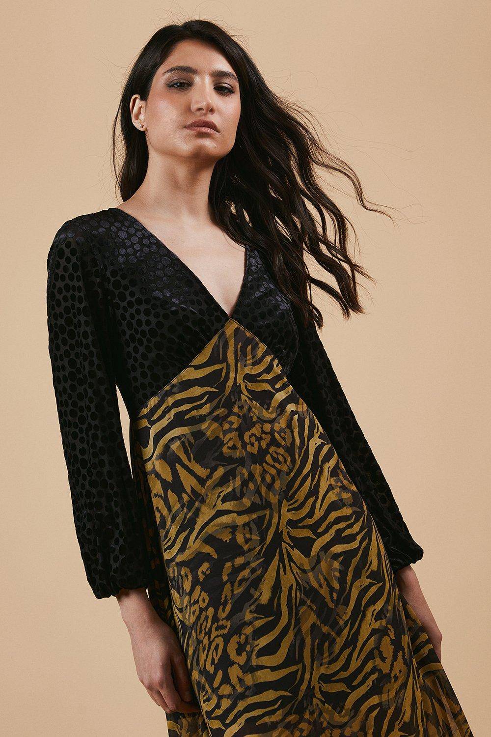Oasis Robe Midi Bustier à Motifs Animaliers d'Occasion