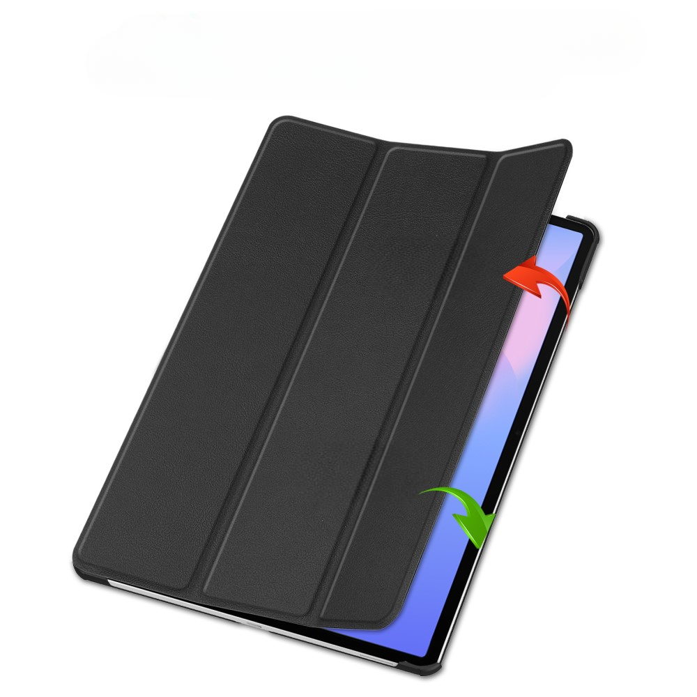 Samsung Galaxy Tab S10 FE  Plus Flipcase Hülle Ledertasche mit Aufstellfunktion Litchi Look   S-Pen Halterung - Schwarz