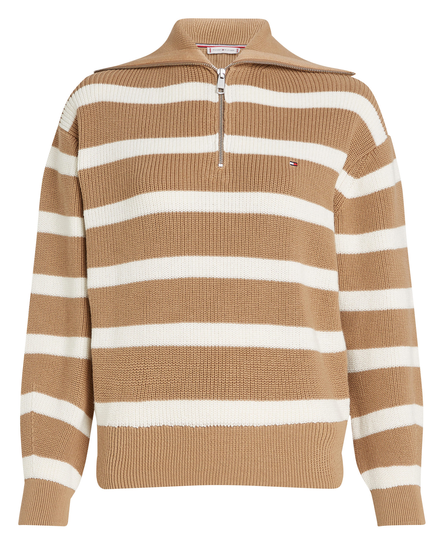Pull col zippé en coton bio mélangé | Kaki