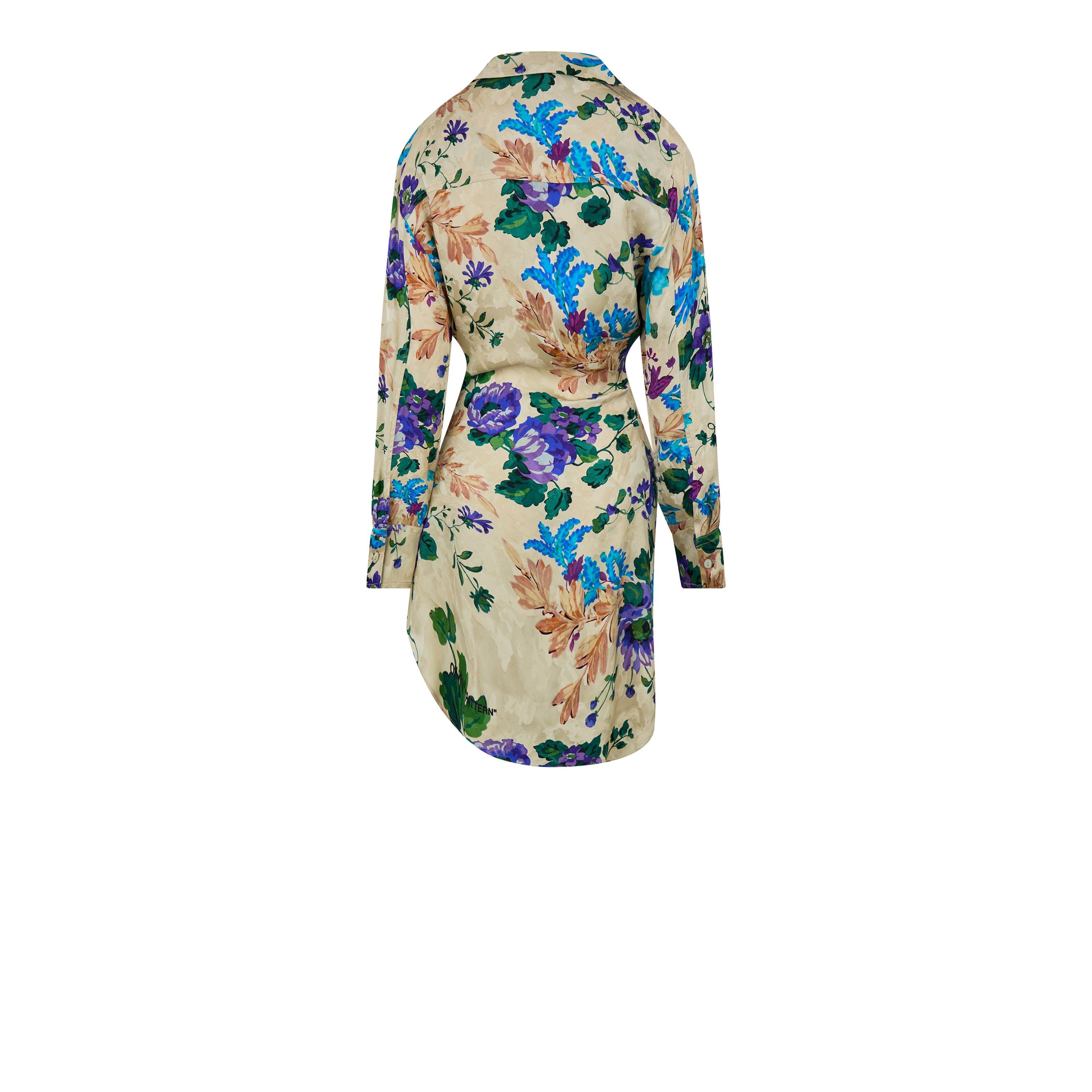 Off White Floral Asymmetric Shirt Dress