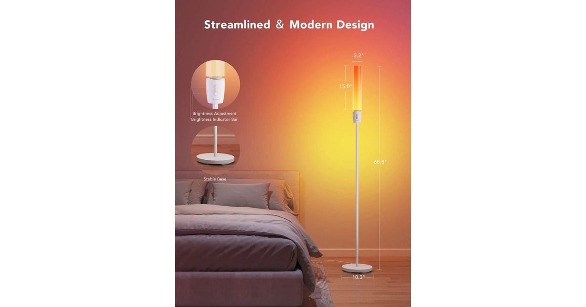 GoveeRGBICWW Cylinder Floor Lamp sfeerverlichting  (Zwart, 2,4GHz wifi + Bluetooth)