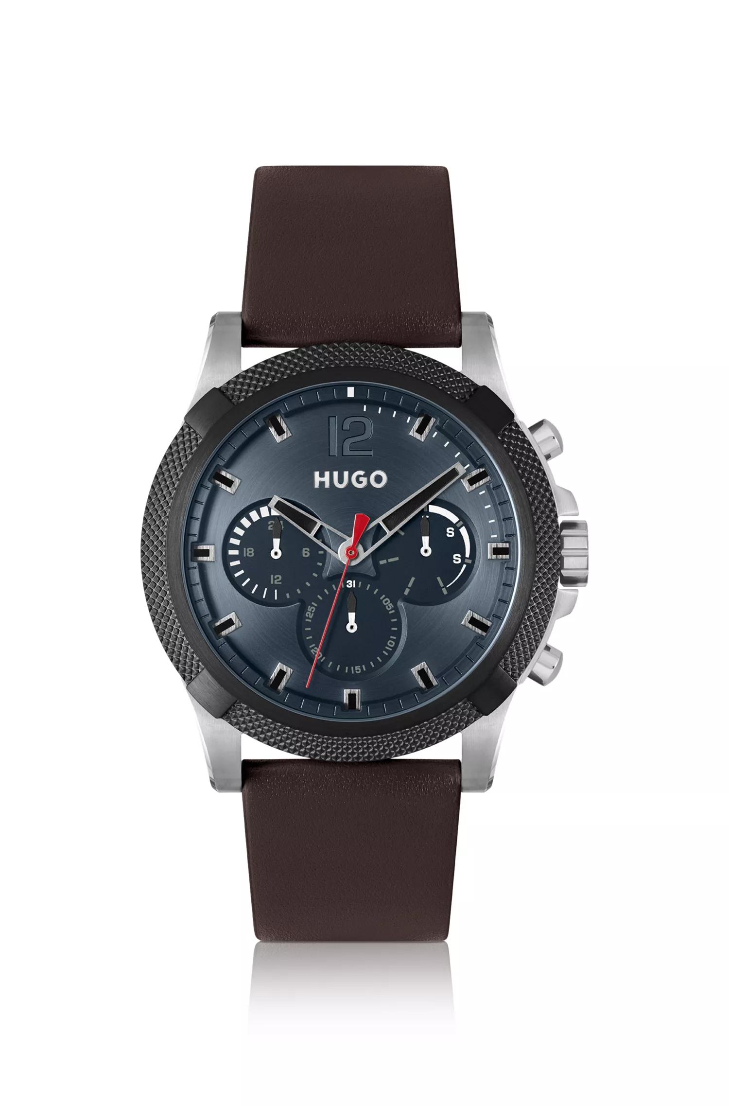 Relógio HUGO Red-Multi-eye com pulseira de couro marrom