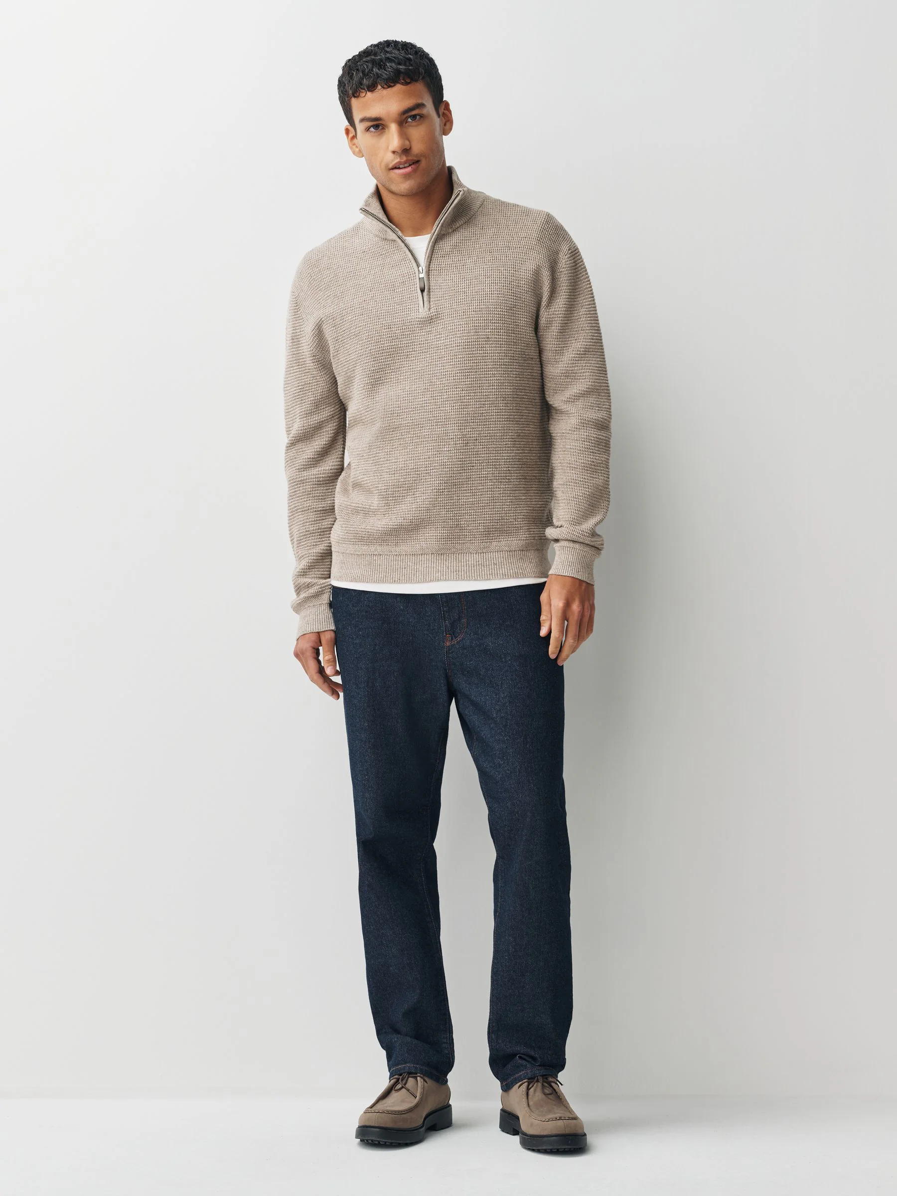 Neutraal - Effen - Regular Fit 100% Cotton Textured Premium Quarter Zip Jumper