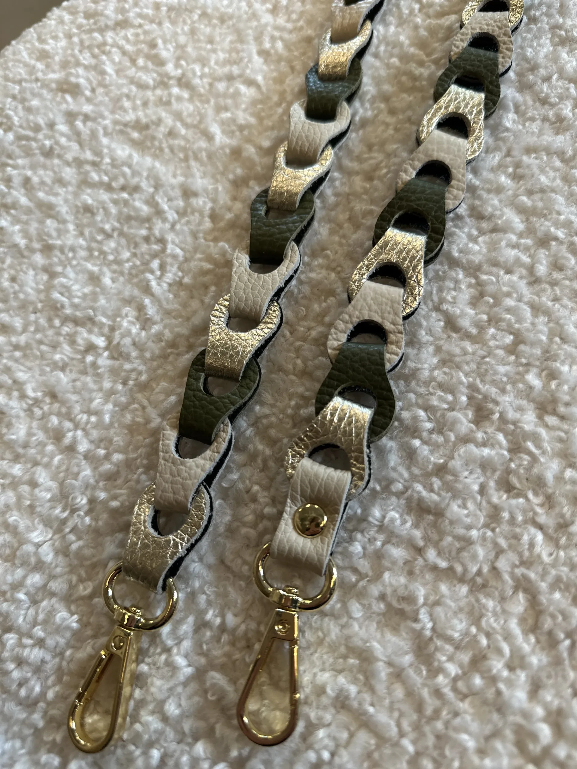 Bag Strap - Smal Groen/Ecru/Zilver - Goud