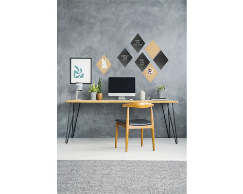 Krijtbord & kurk prikbord ruitvorm 7 stuks incl. punaises en krijtstift