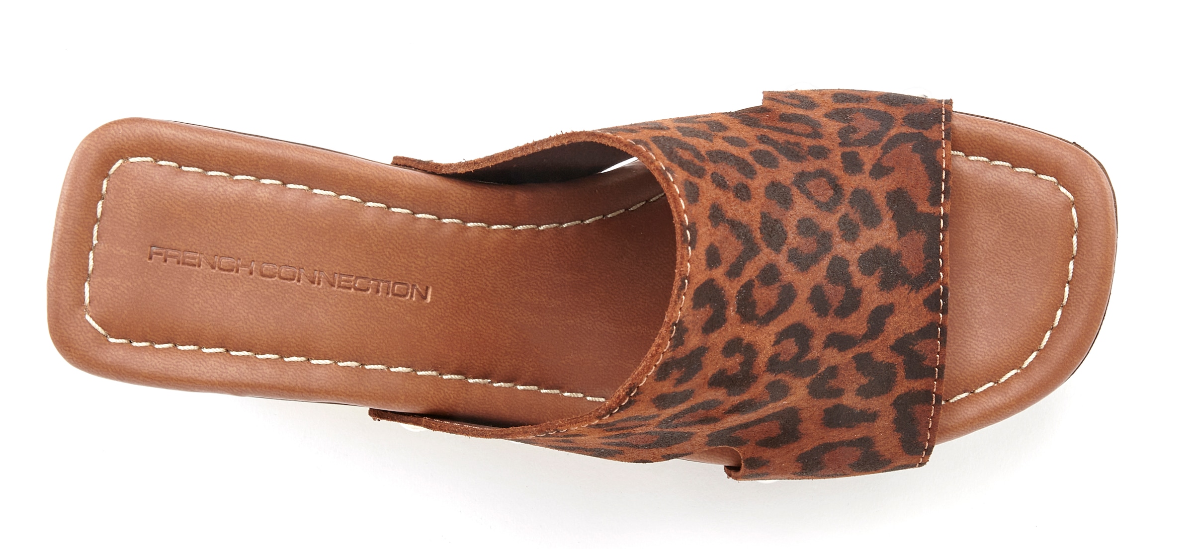 French Connection Pantolette  Mule, Sandale, offener Schuh aus Leder mit Blockabsatz