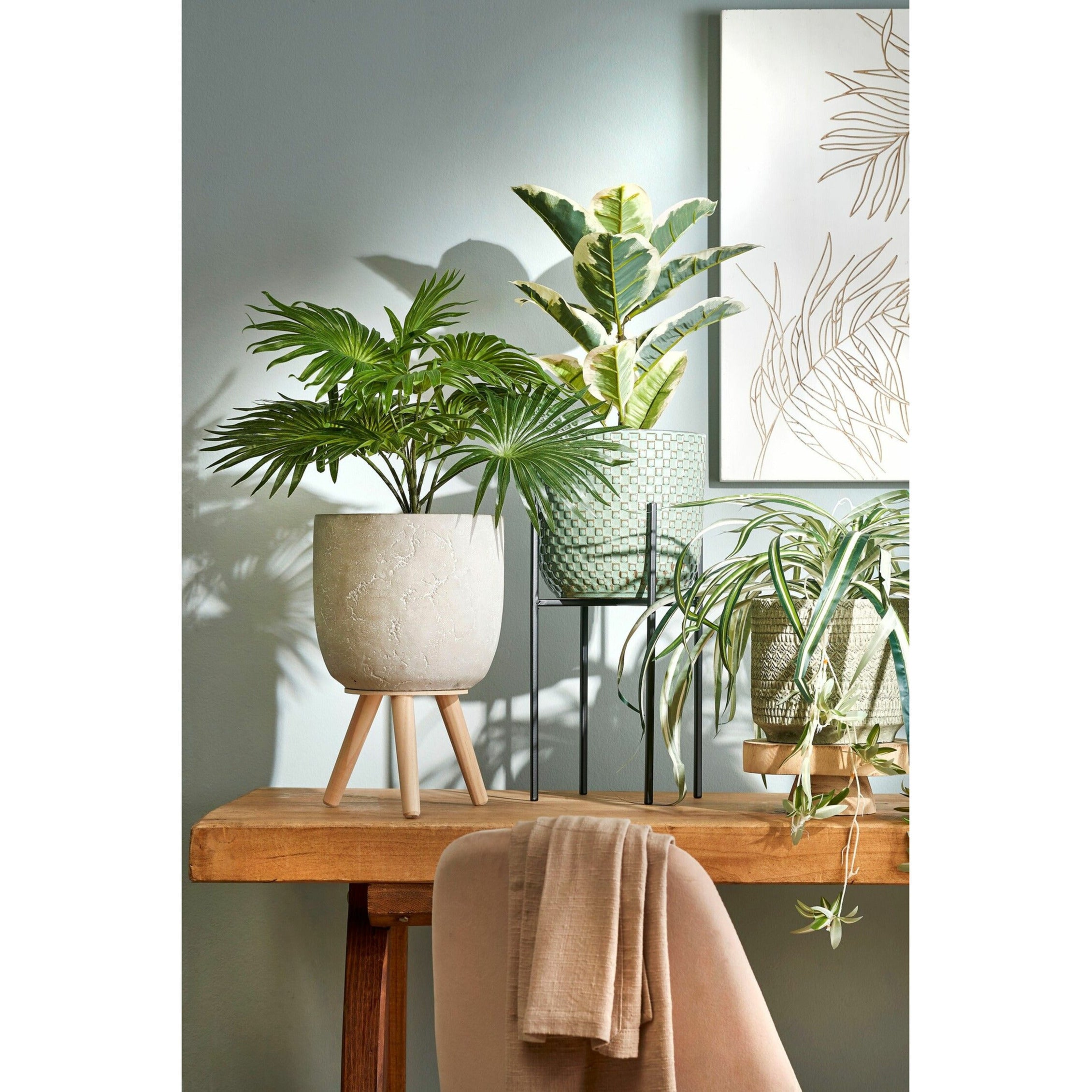 Mica Decorations Palm groen in pot Stan grijs d11,5cm - h40xd35cm