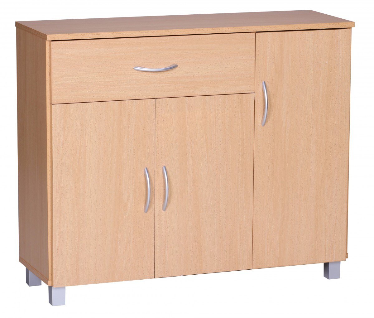 KADIMA DESIGN Sideboard-Kommode: Modernes Design, 3 Türen, eine Schublade, Aluminium-Griffe, Spanplatte/Kunststoff, 90x75x30 cm.