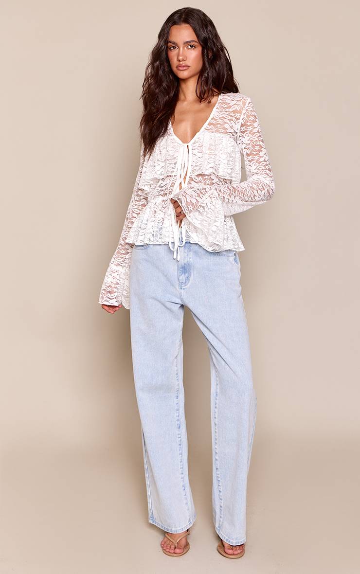 Blanc Chemise À Épaulettes En Dentelle À Volants