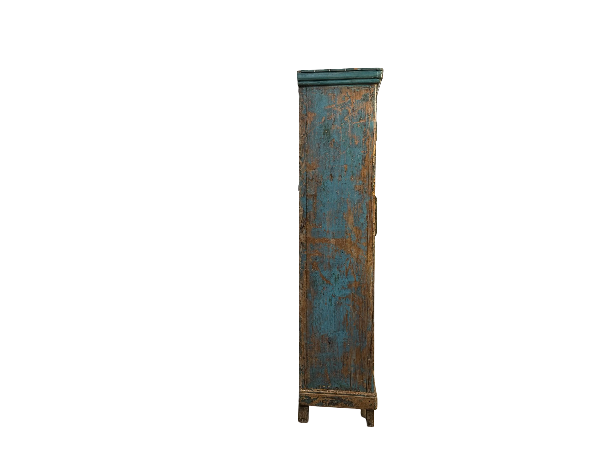 Glaskast 2 deurs blauw/mosterd