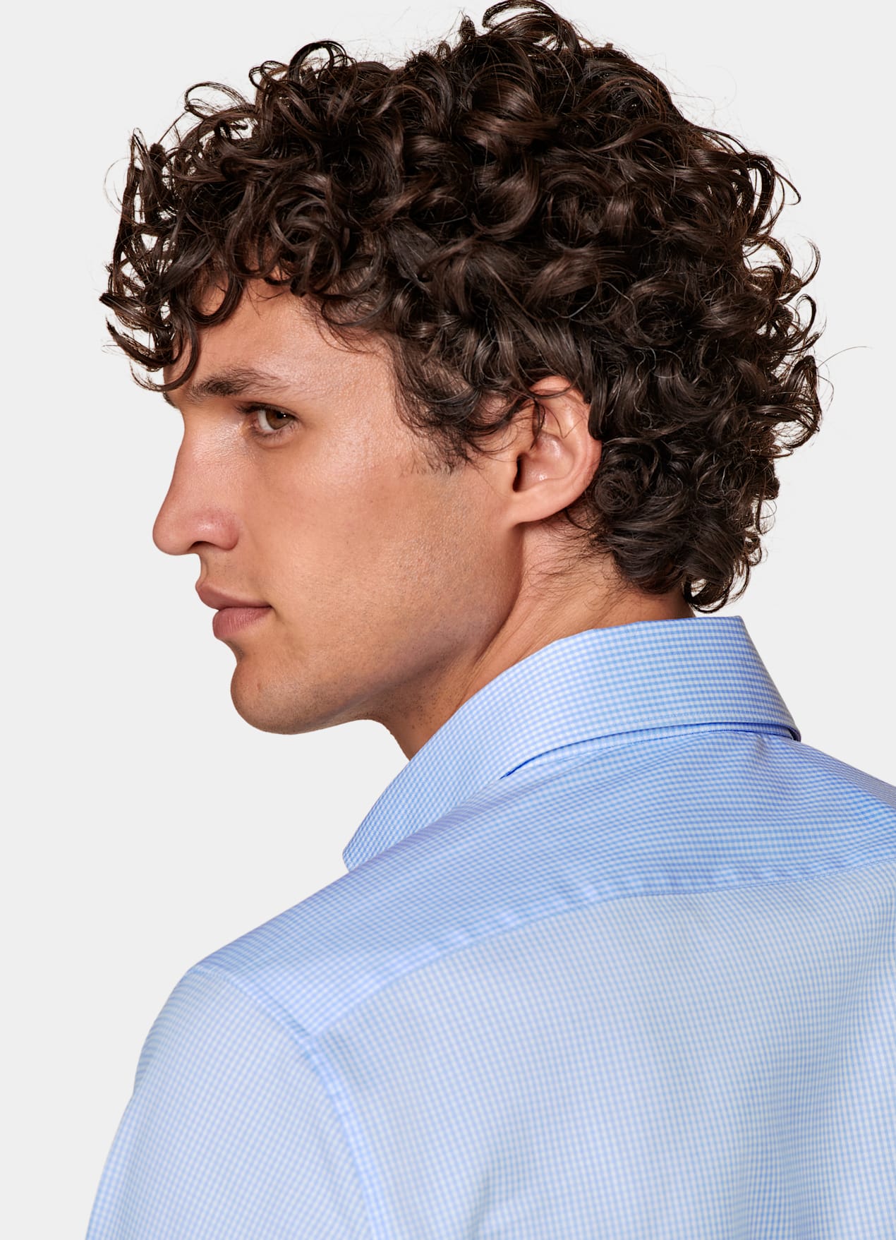 Chemise coupe ajustée en twill bleu clair à carreaux