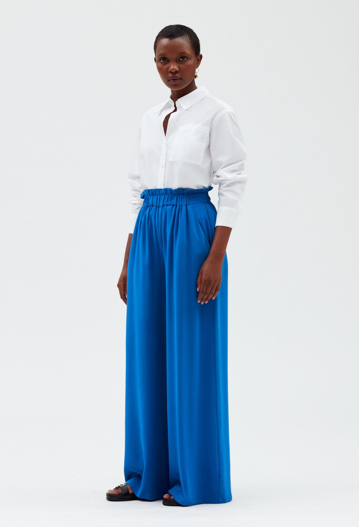 Pantalon soie bleu