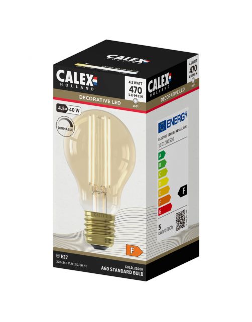 Calex Led Filament Lamp Goud E27 A60 4.5w - Lichtbron - 1 28 g Warm Wit 1 stuk