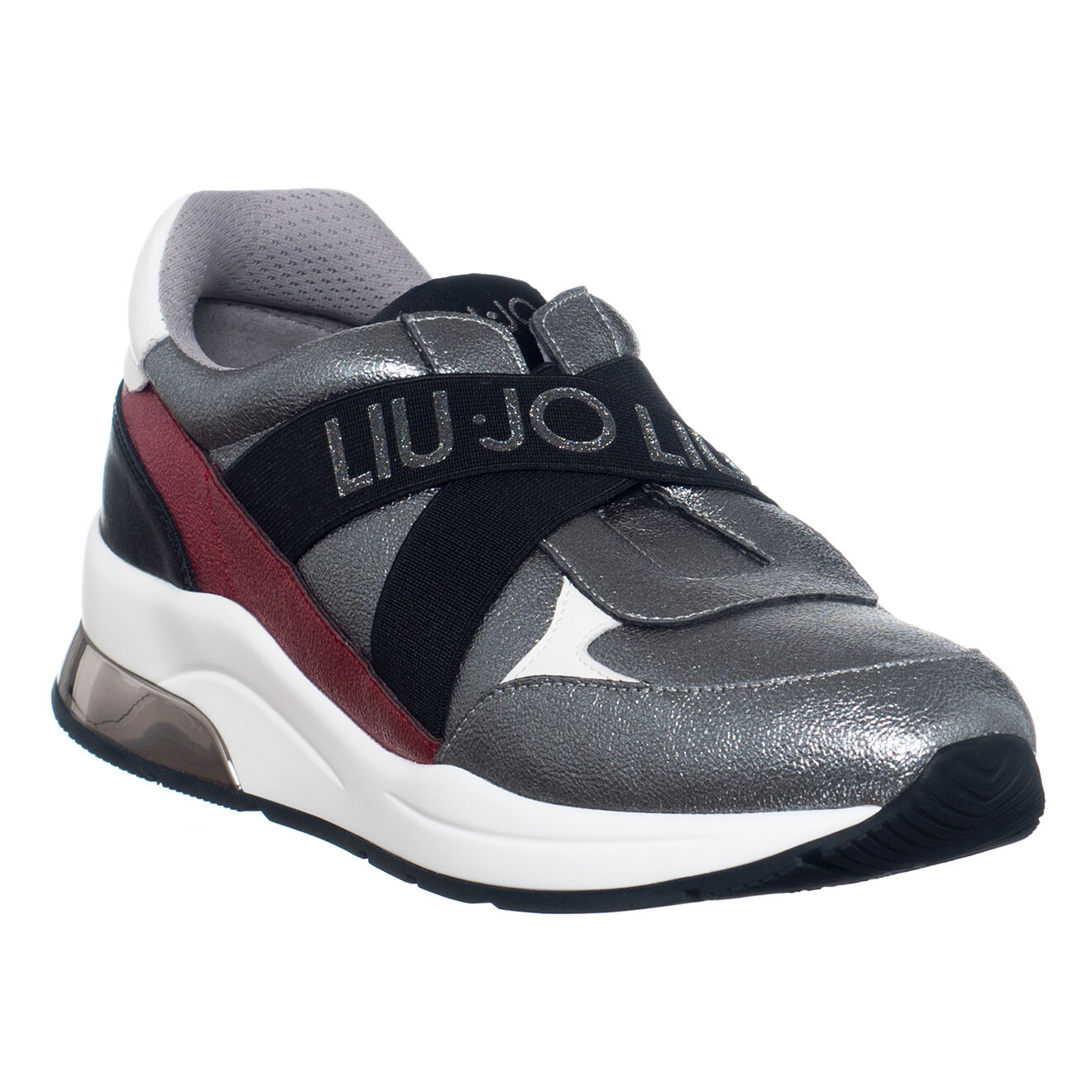 Liu-Jo Sneakers en Cuir Karlie argenté/rouge métallisé