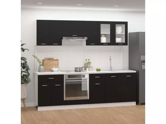 Ensemble de meubles de cuisine 8 pcs Noir Aggloméré
