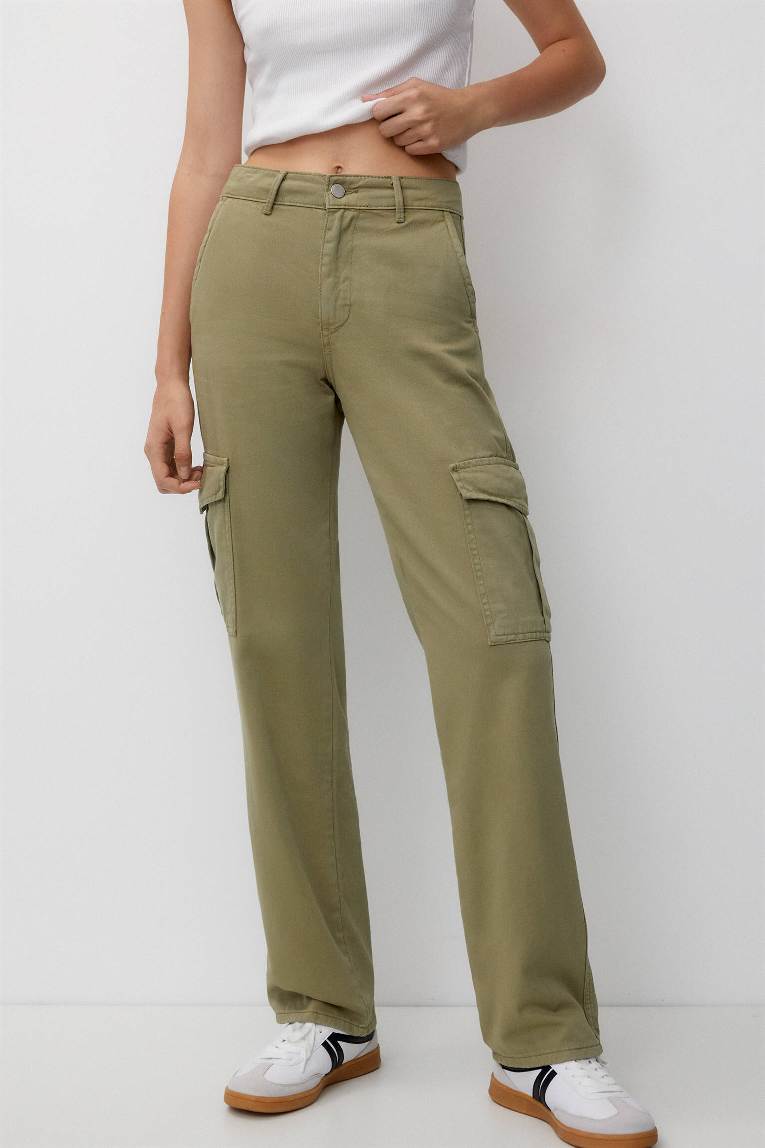 CALÇA CARGO DE CINTURA ALTA - CÁQUI