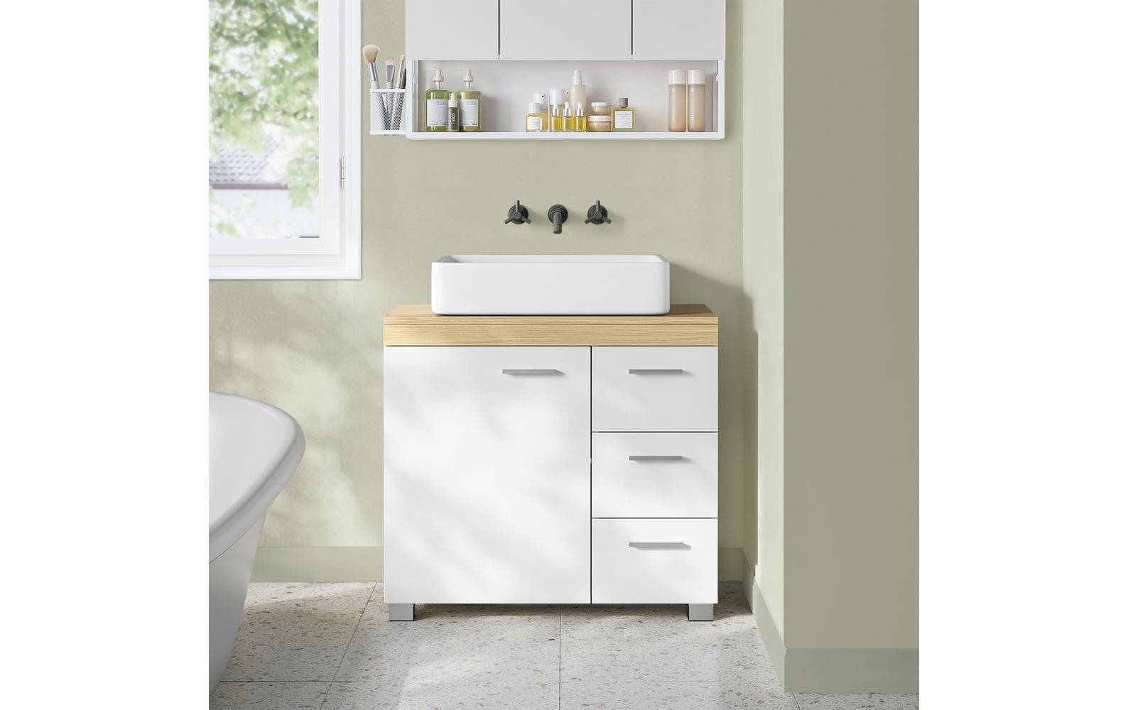 Waschbeckenunterschrank 64 x 70 cm, Braun/WeissBadezimmerregal