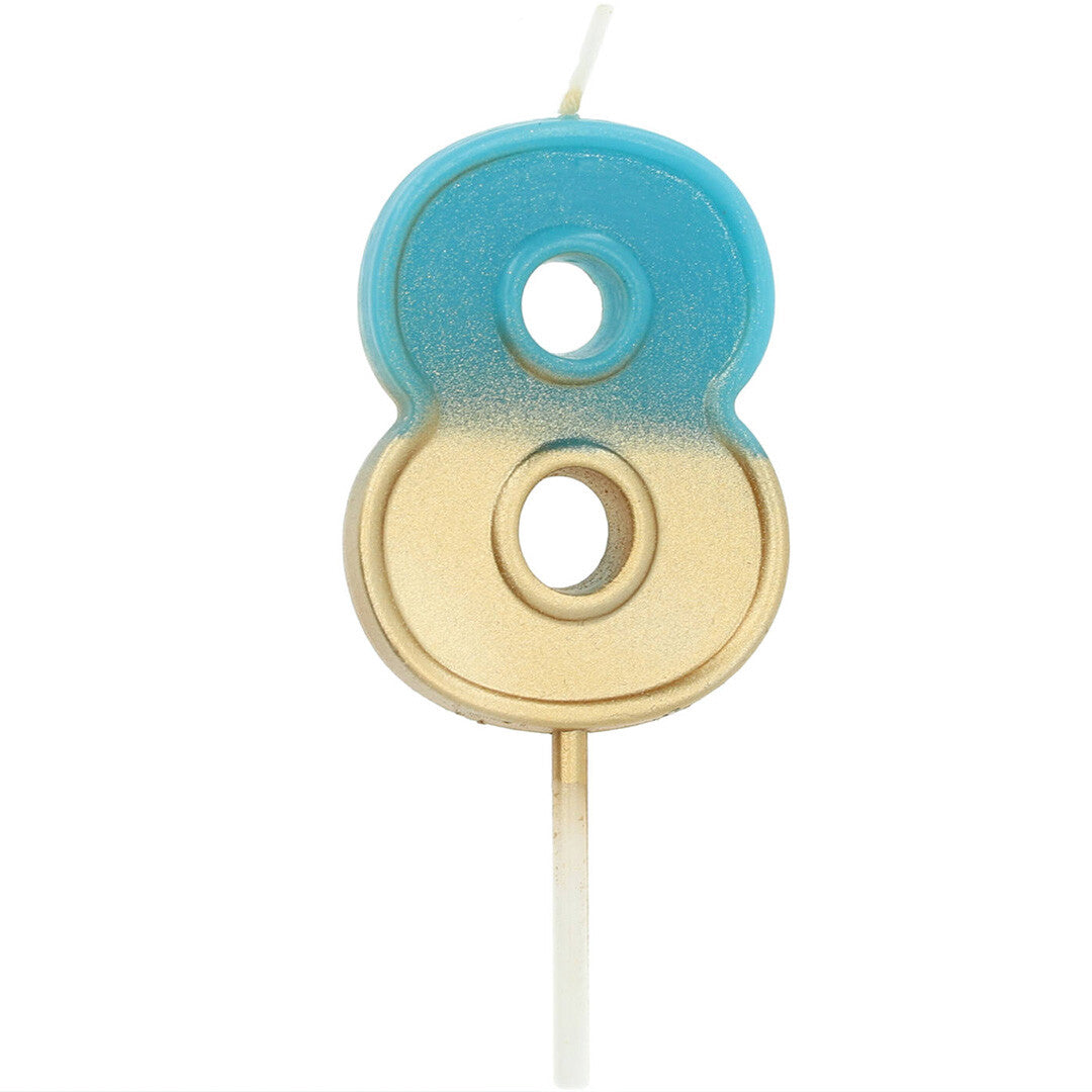Verjaardagskaars blauw goud - 8 jaar