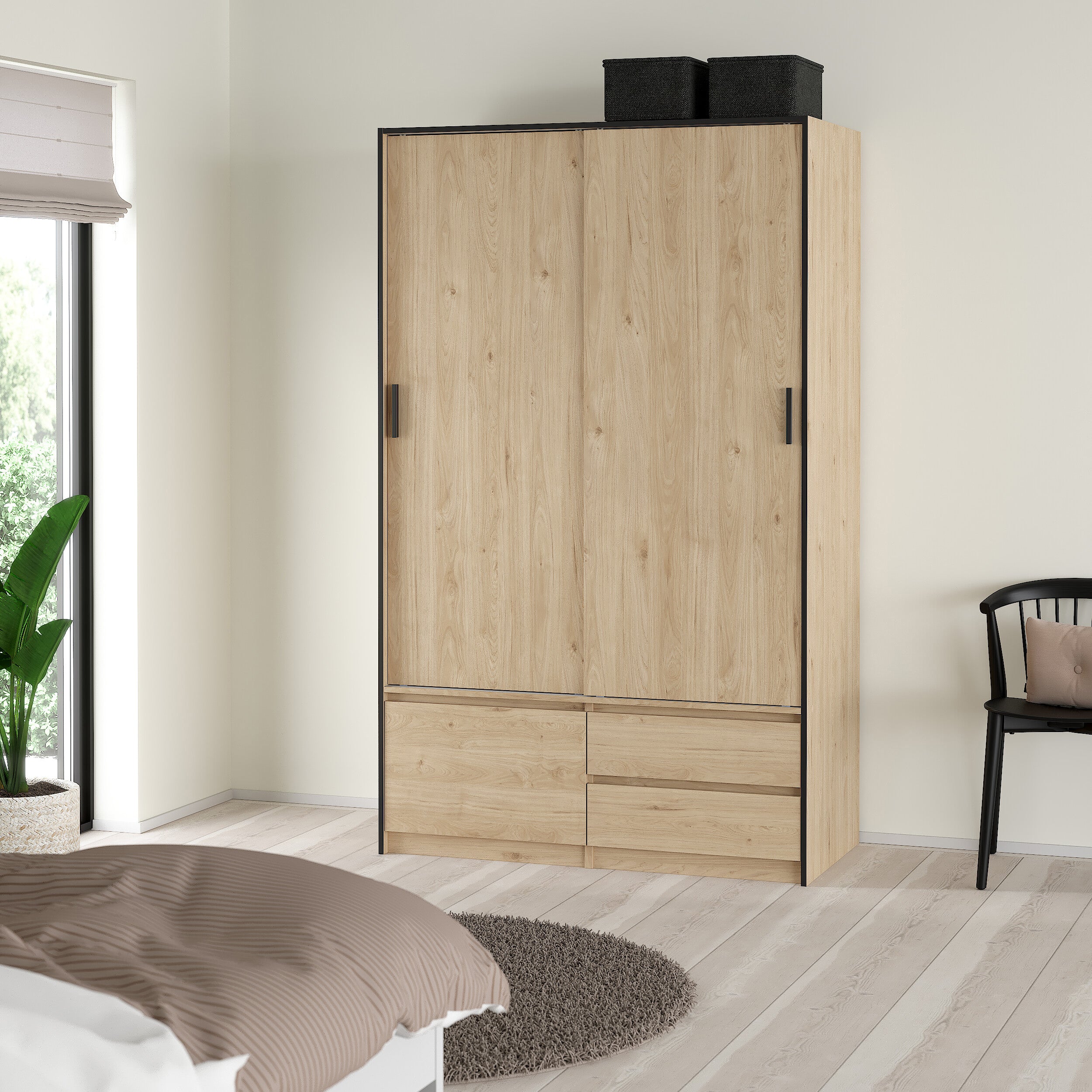 by fonQ basic Slim Kledingkast - B 121,2 - Eiken met zwarte lining