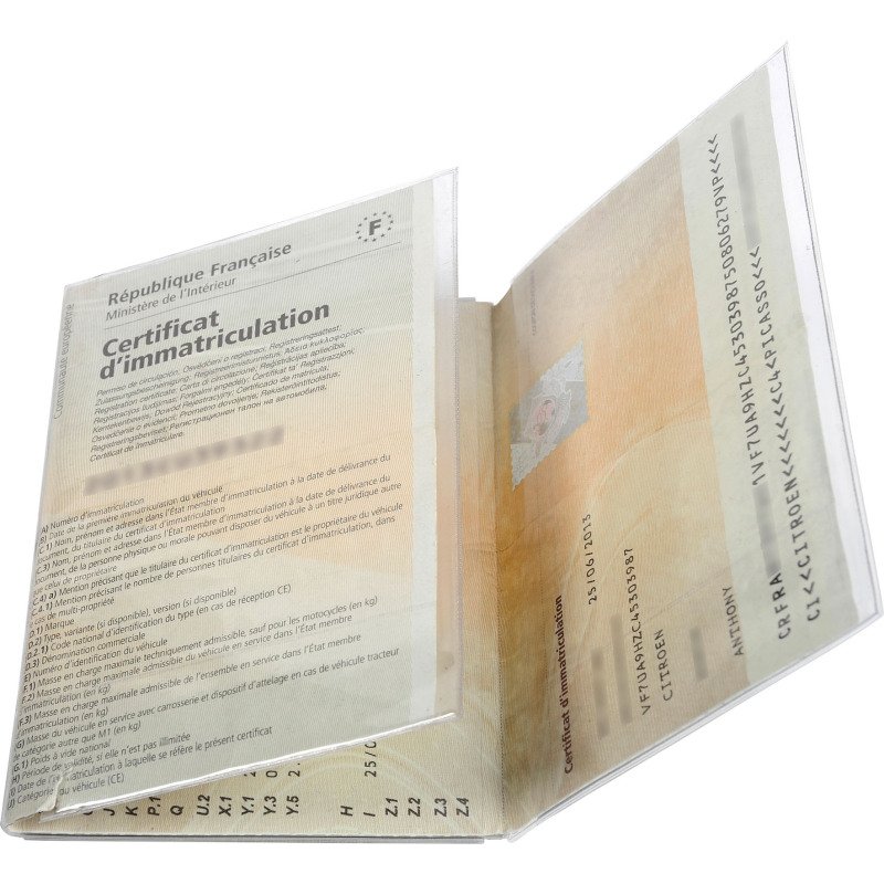 Etui de protection pour carte grise 3 volets PVC lisse 20/100e - Cristal