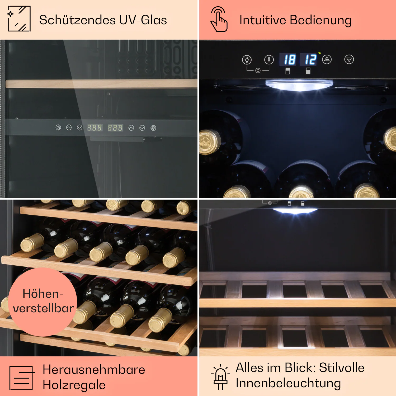 Vinamour 54 Duo Weinkühlschrank 2 Zonen 148 Ltr 54 Fl Touch-Display