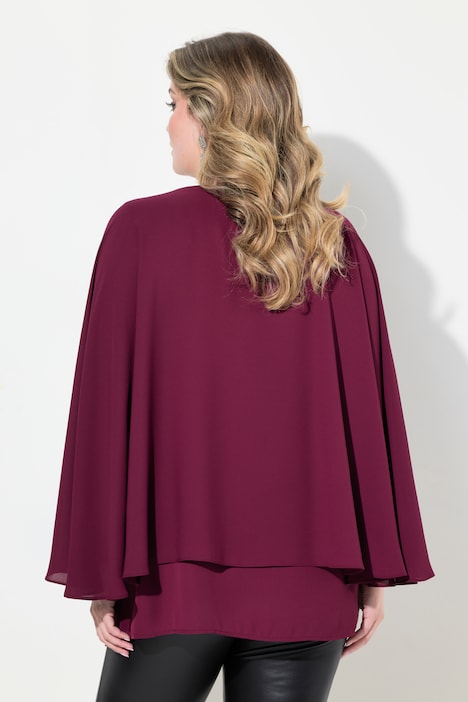 Bluse, Krepp, Schulter-Überwurf, abnehmbare Kette