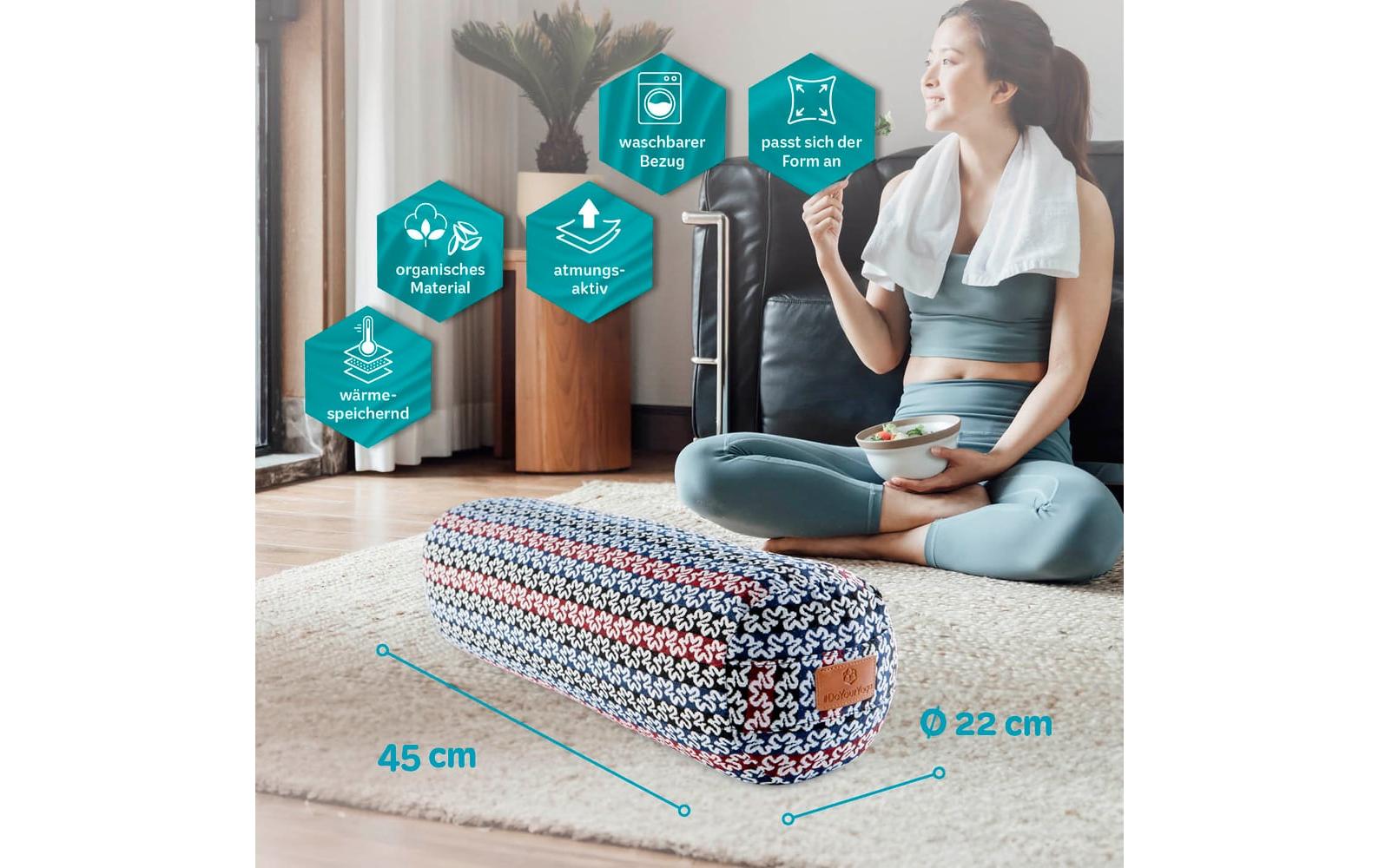 Yoga-Bolster Tarik, Dinkelspelz, Mehrfarbig/BlauYogarolle