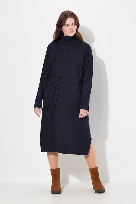 Strickkleid, Zopfmuster, Rollkragen, Langarm, Biobaumwolle