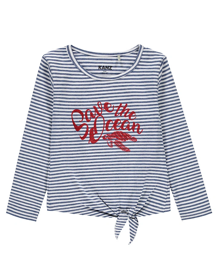 Langarmshirt SAVE THE OCEAN gestreift in weiß/blau