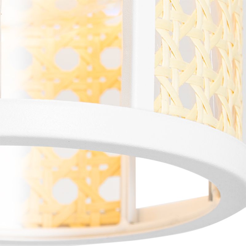 Oosterse hanglamp wit met rotan 3-lichts langwerpig - Akira