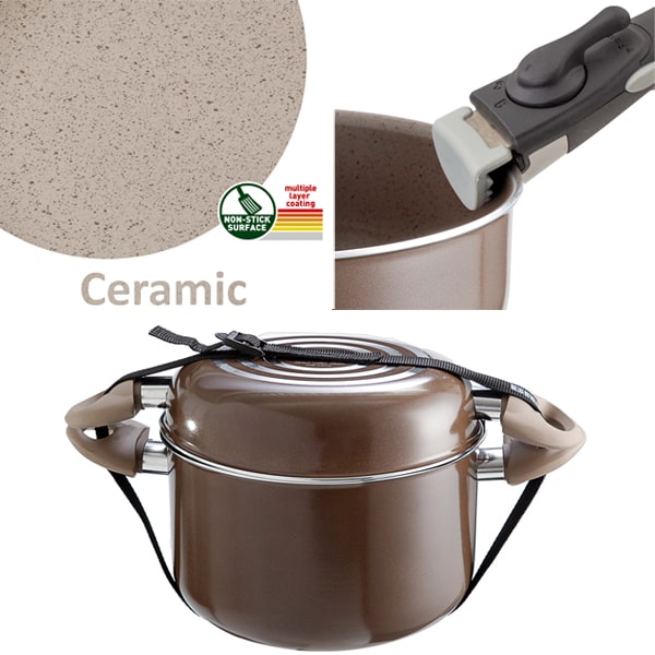 Popote alu ceramic Chocolate 20cm 7+1 pièces