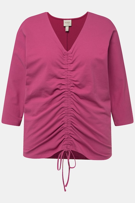 T-Shirt, Raffung, V-Ausschnitt, 3/4-Arm, Biobaumwolle