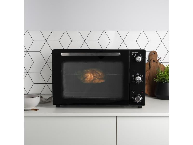 Princess Backofen Deluxe 45 l, Schwarz Kompakter Konvektionsbackofen mit Grill- und Auftaufunktion