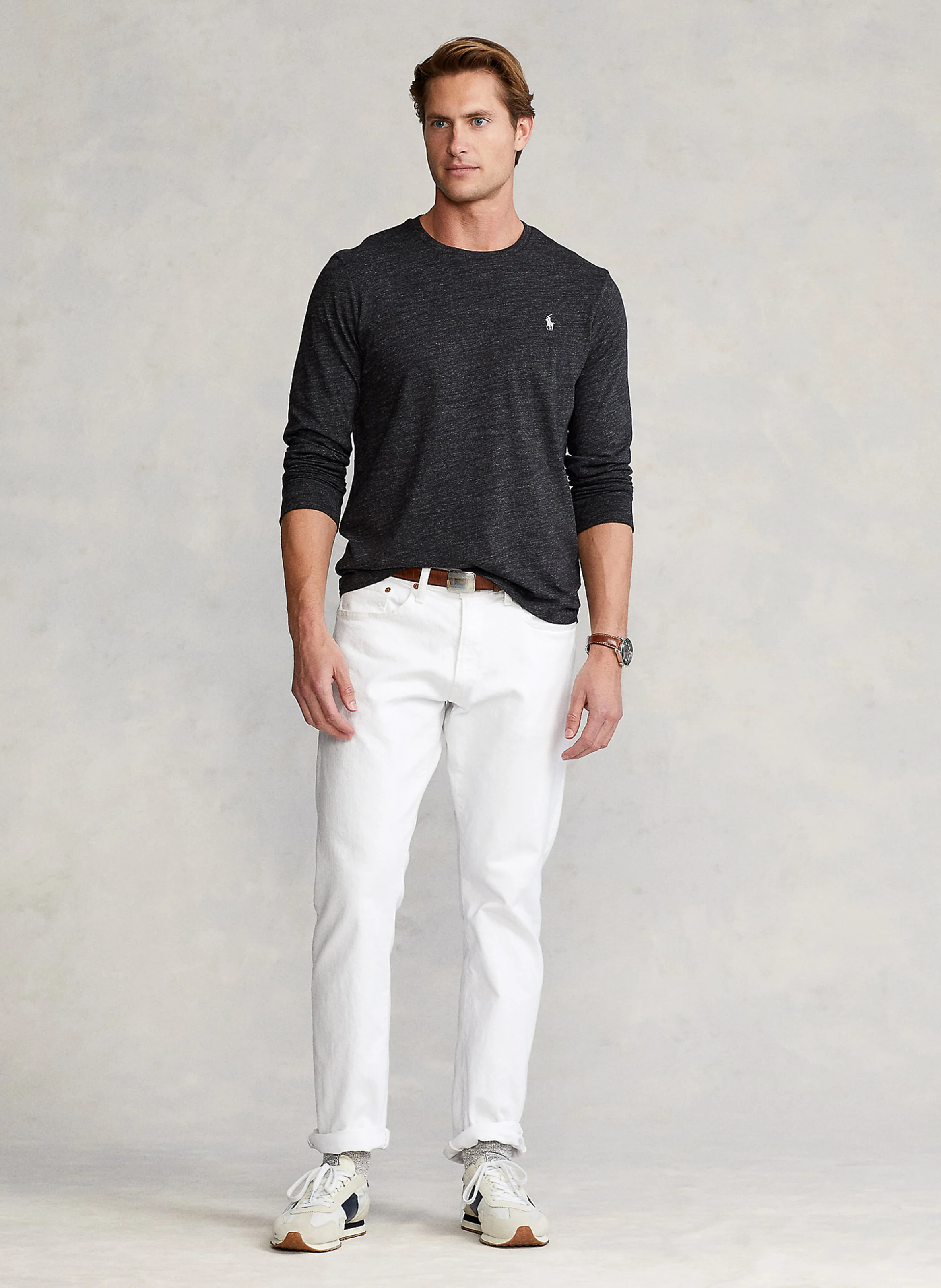 Tee-shirt col rond slim-fit en coton | Noir