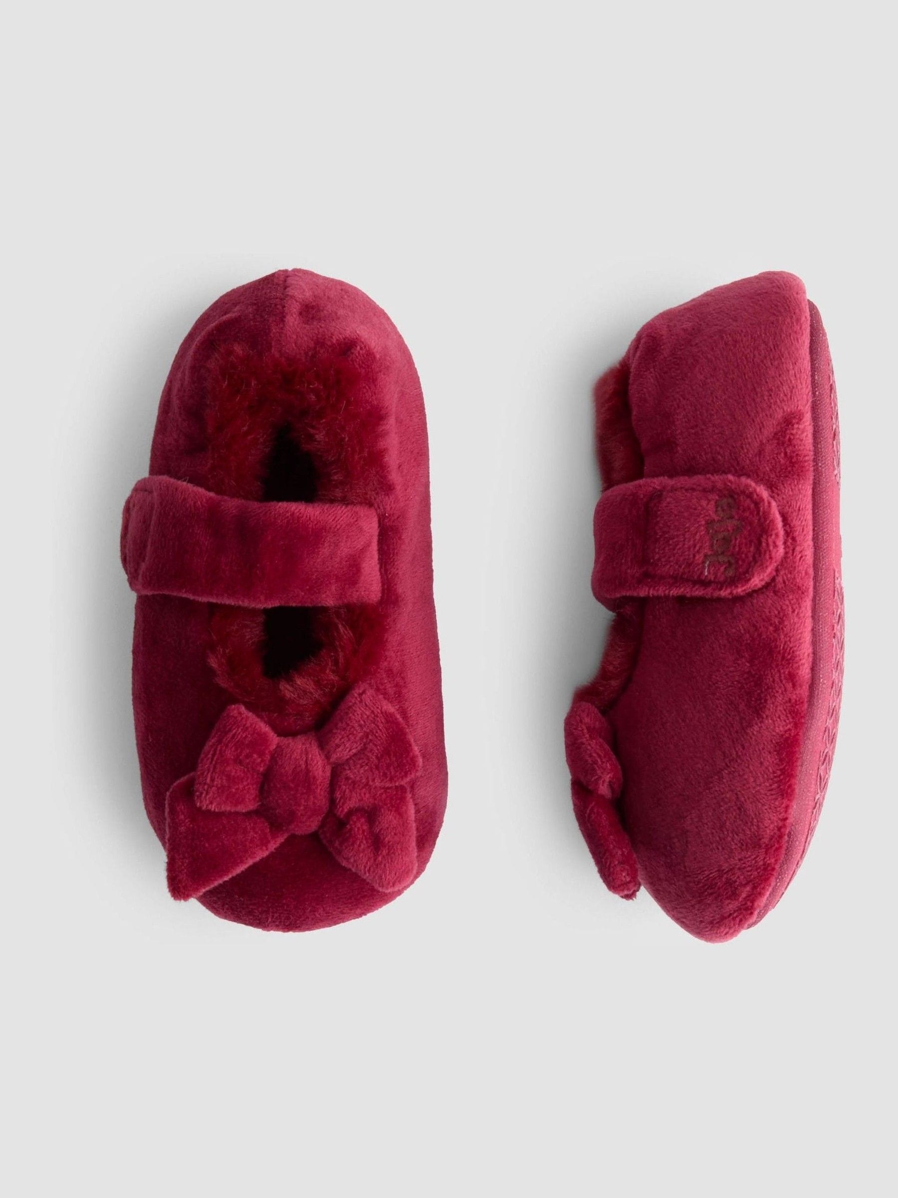 Rood - JoJo Maman Bébé Velvet Bow Ballet Pump Slippers