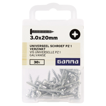 GAMMA schroef universeel cilinderkop verzinkt 3.0x20 mm 30 stuks