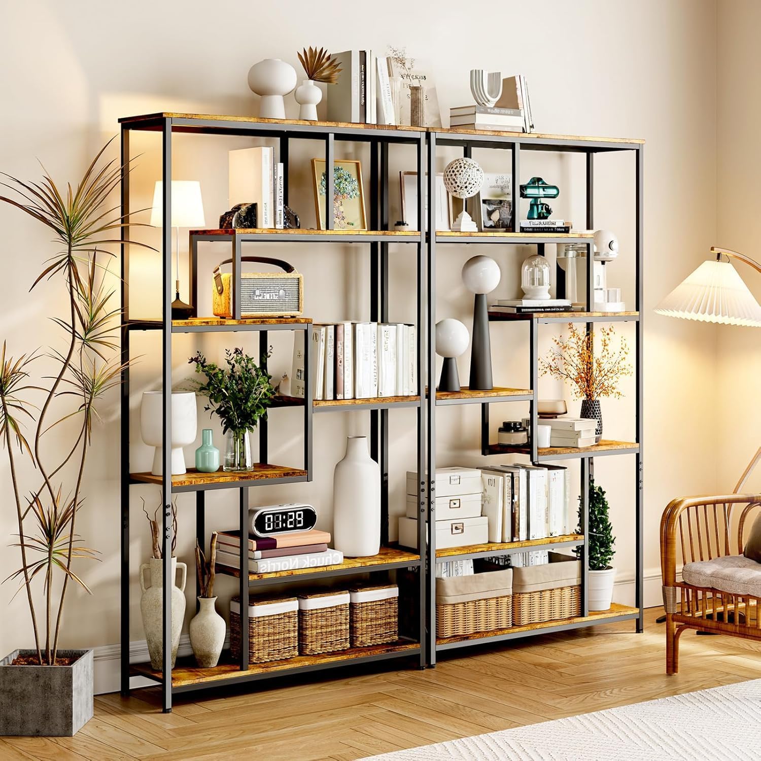 Bealife Bücherregal, 5-stöckiges Versetztes Bücherregal. Offenes Freistehendes Regal für Wohnzimmer, Industriedesign, 98 x 30 x 180 cm, Büro, Arbeitszimmer, Retro OR4751734