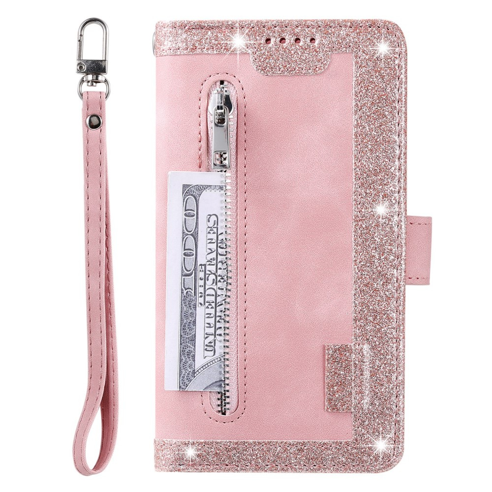 Samsung Galaxy S23 5G Leder Tasche Flip Cover mit Reissverschluss - Rosa / Roségold
