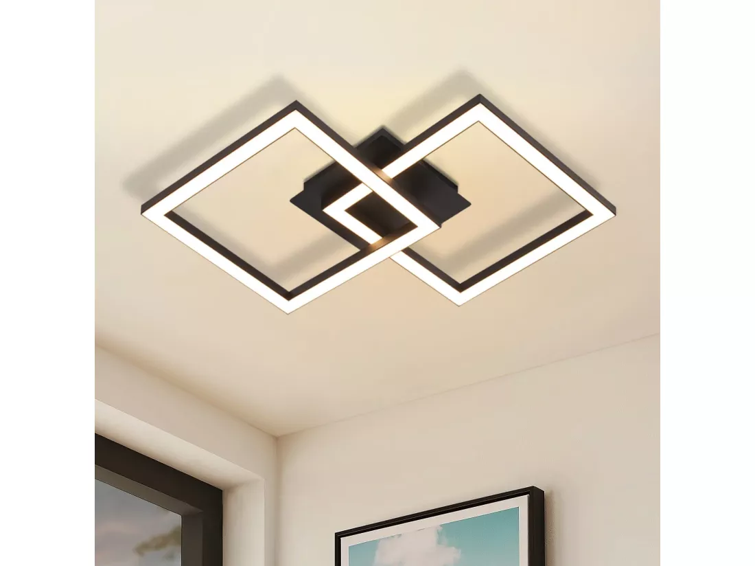 NETTLIFE Plafonnier LED 24W Noir Design Moderne Blanc Chaud Carré pour Salon Chambre Cuisine Couloir
