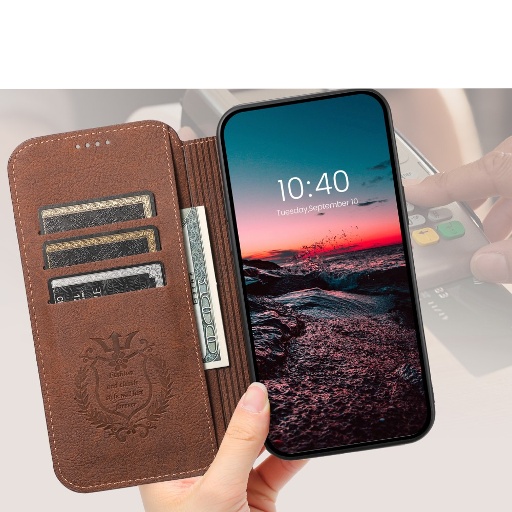 iPhone 14 Pro Max MagSafe Leder Tasche Flip Wallet Cover mit Kartenfächer - Braun