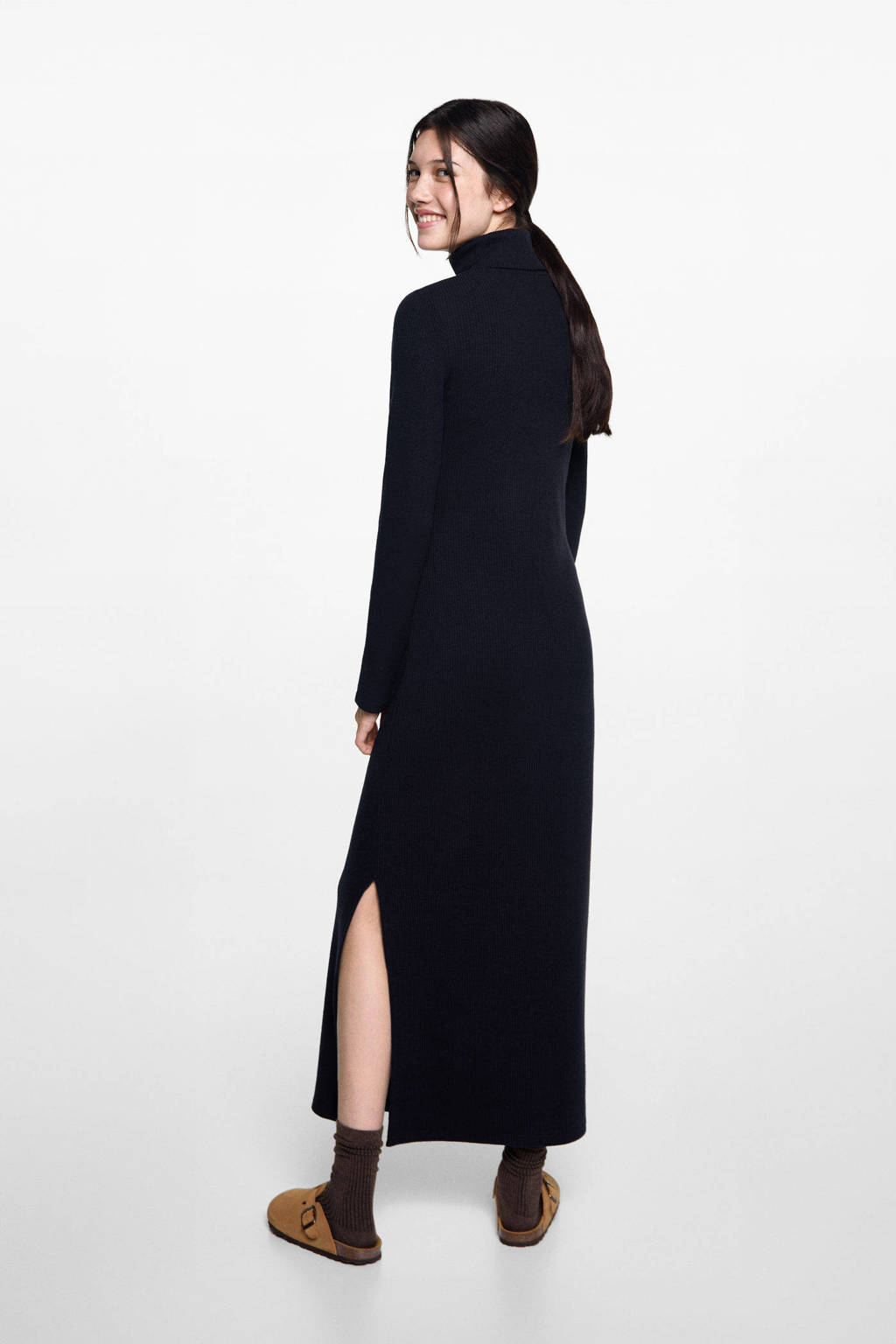 MANGO TEEN ribgebreide maxi jurk donkerblauw