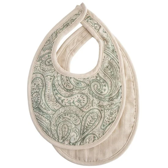 Lot de 2 bavoirs en mousseline   Vert Cachemire/Gris        de               mushie