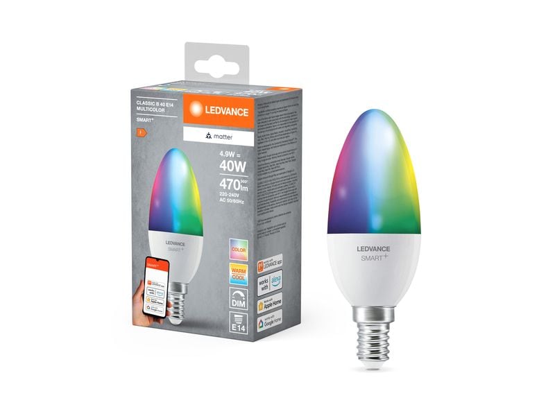 Ledvance SMART  Matter Candle Multicolor 4.9W 827-865 E14 Klassische Kerzenform mit Matter technologie