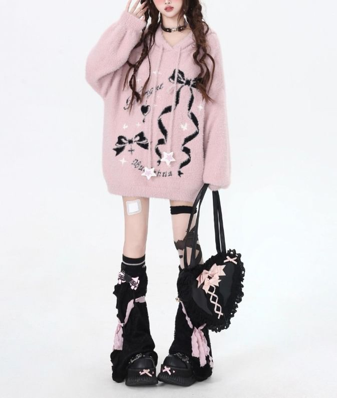 Rosesand - Trui met lange mouwen, strik en letterprint en losse capuchon