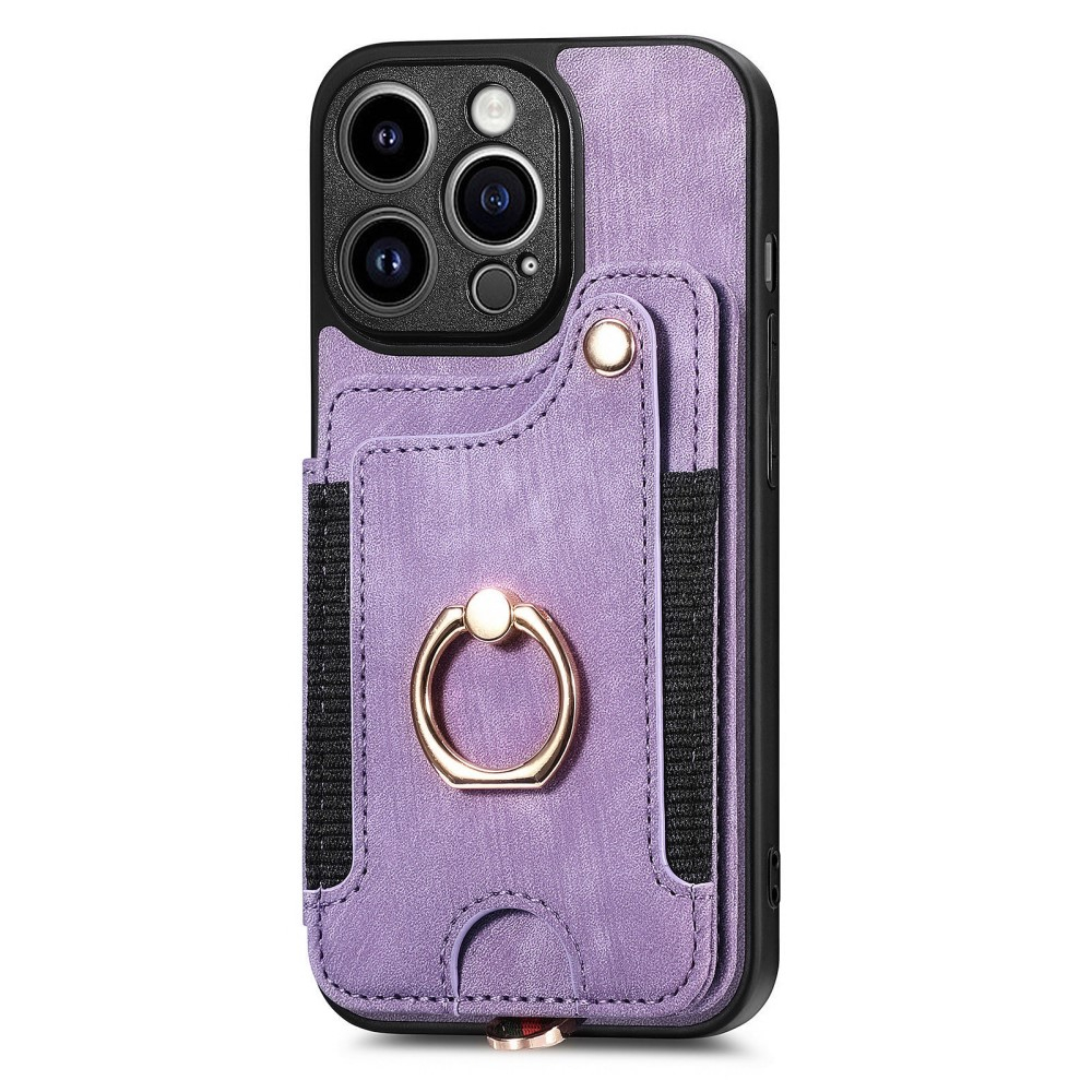 iPhone 14 Pro Max Necklace Leder Hülle mit Kartenfächer   Finger Griff Halterung   Handykette (RFID Schutz) - Lila