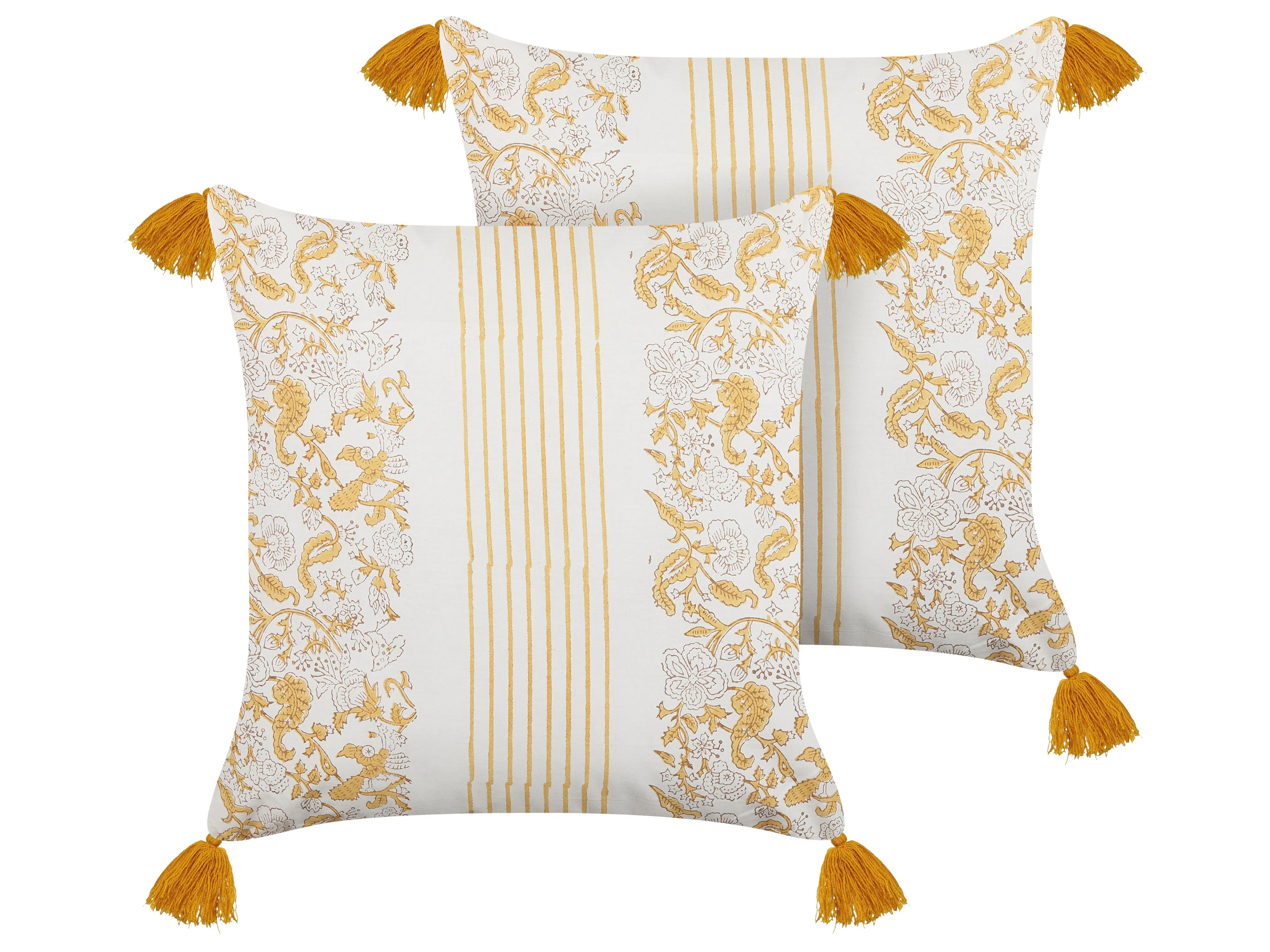Set van 2 sierkussens BILOBA Katoen 45 x 45 cm Geel bloempatroon